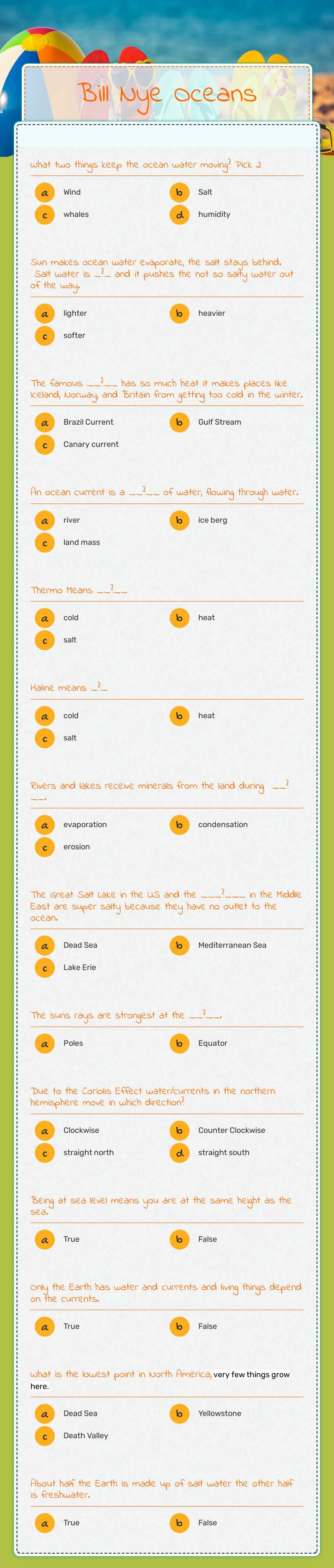 Bill Nye Oceans worksheet preview image