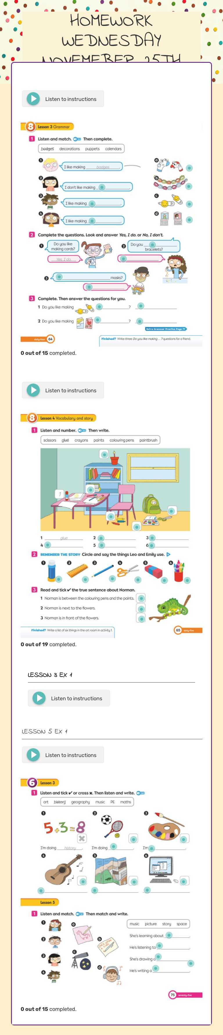 HOMEWORK WEDNESDAY NOVEMEBER 25TH worksheet preview image