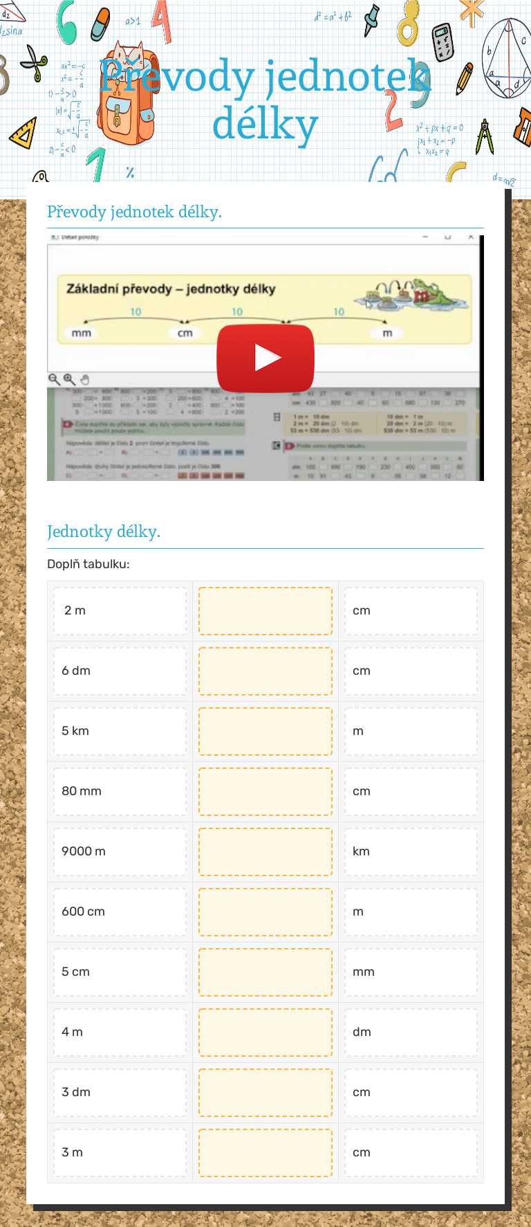 Převody jednotek délky Grade 3 worksheet preview