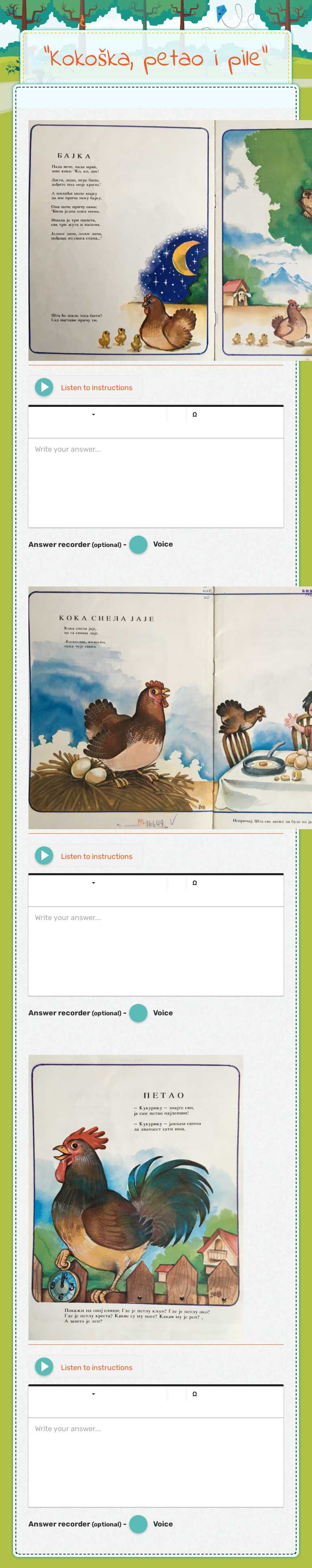 "Kokoška, petao i pile" worksheet preview image
