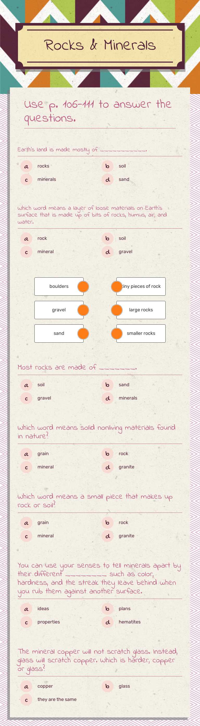 Rocks &
Minerals worksheet preview image