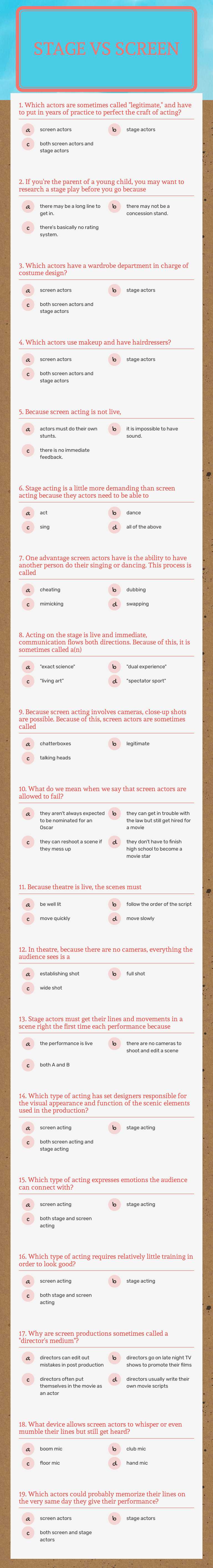 Stage vs Screen Grade 7 worksheet preview