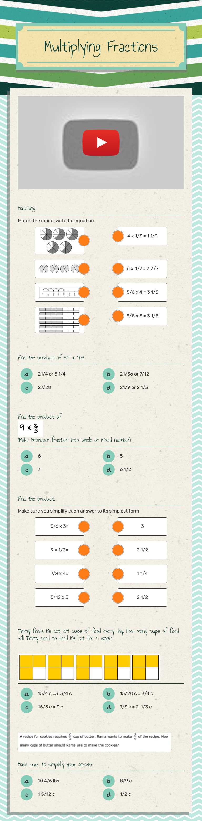 Multiplying Fractions worksheet preview image