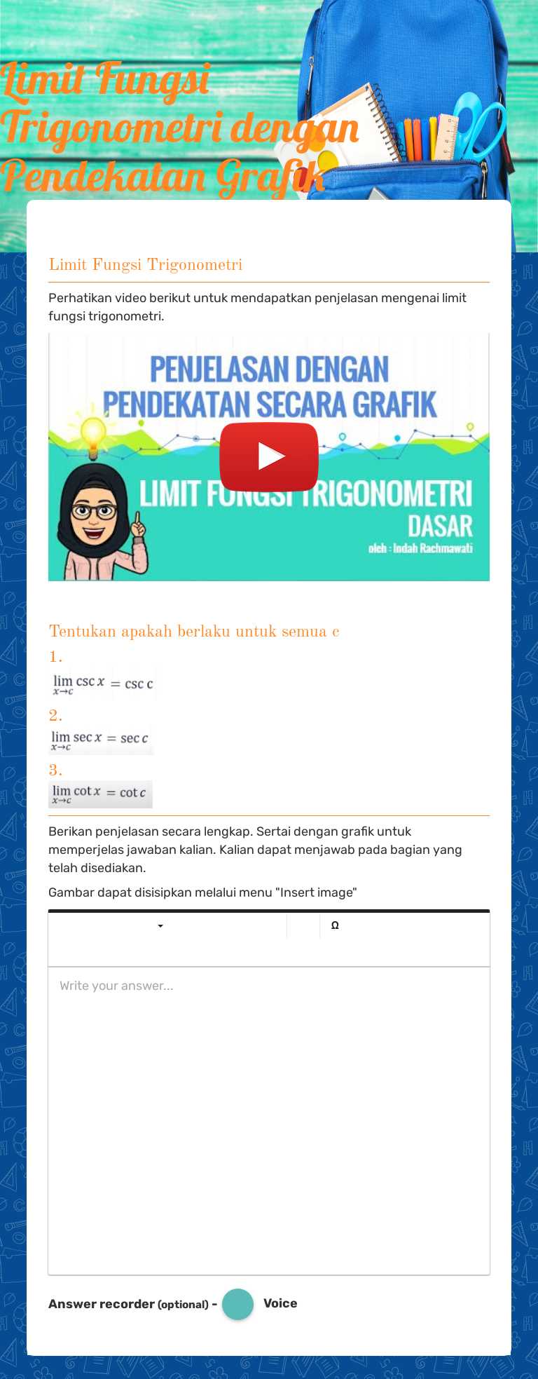 Limit Fungsi Trigonometri dengan Pendekatan Grafik worksheet preview image