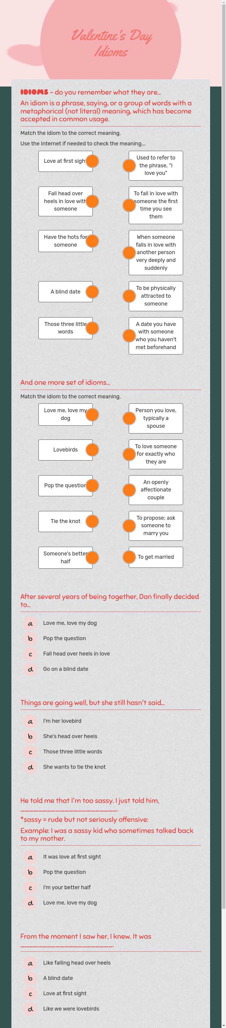 Valentine's Day Idioms worksheet preview image