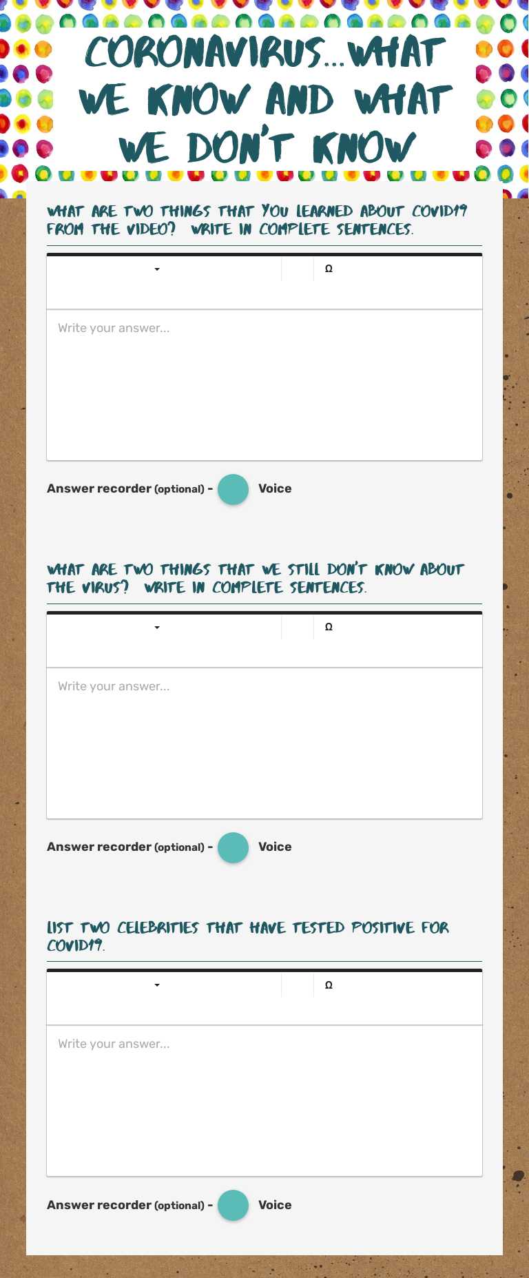 Coronavirus...What we know and what we don't know worksheet preview image