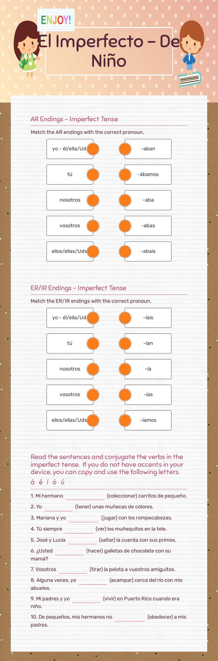 El Imperfecto - De Niño worksheet preview image