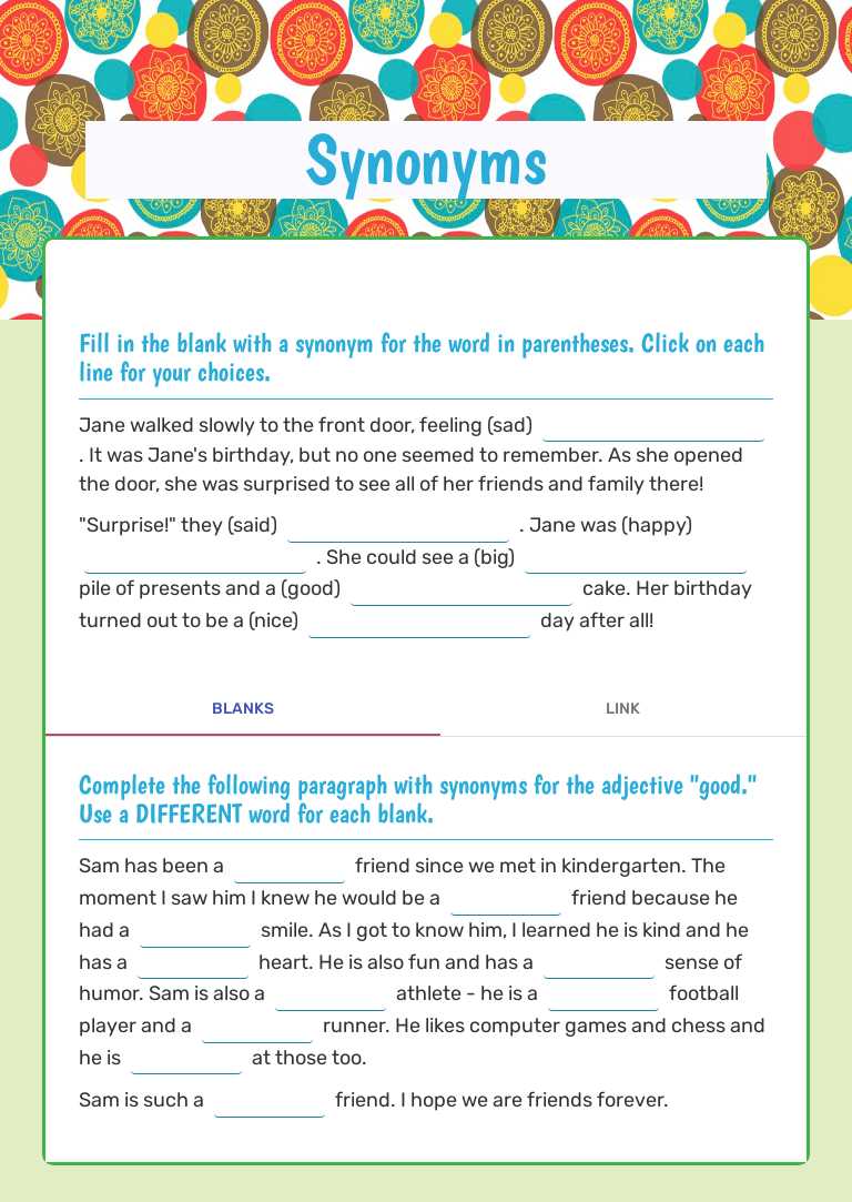 Synonyms worksheet preview image