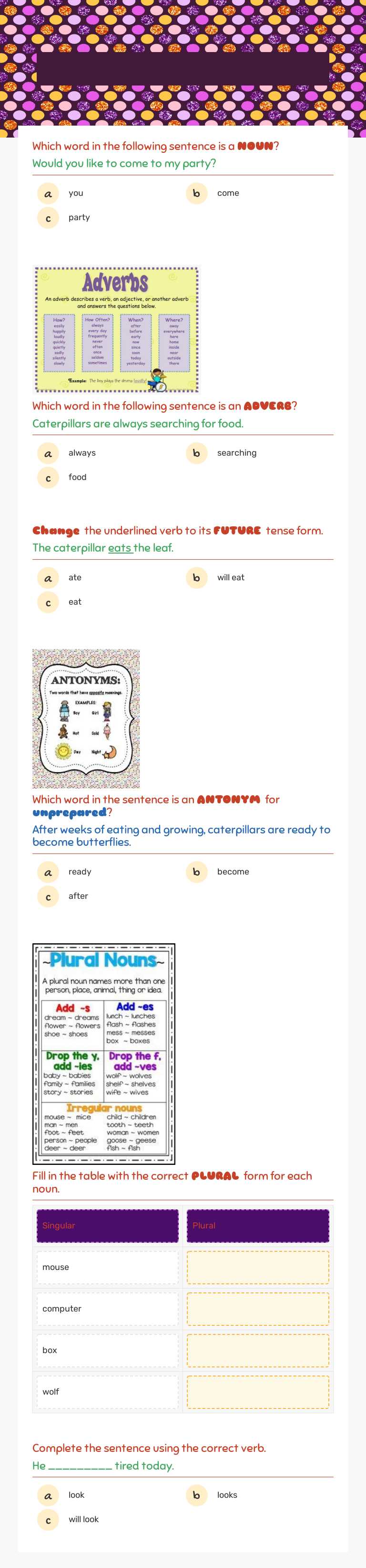 Grammar Grid WK3D2 worksheet preview image