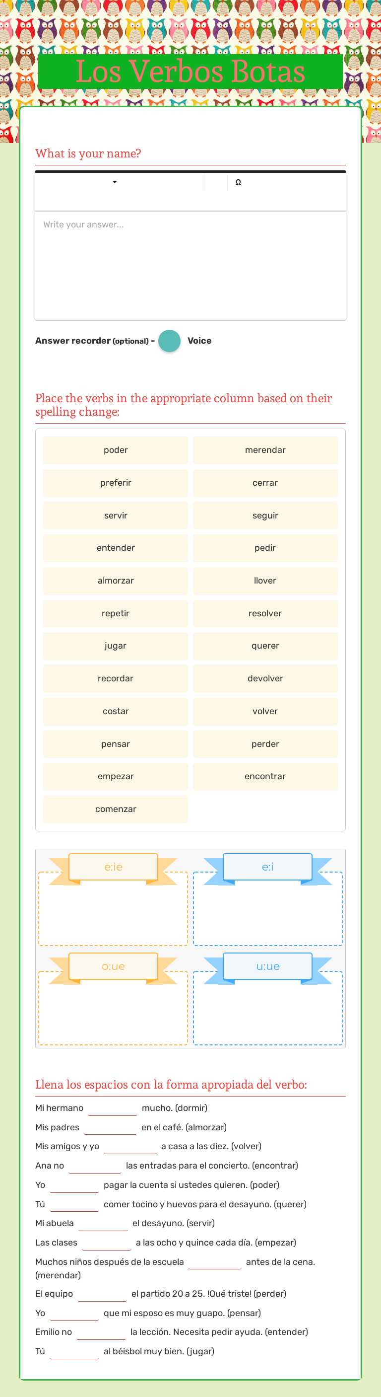 Los Verbos Botas Grade 10 worksheet preview