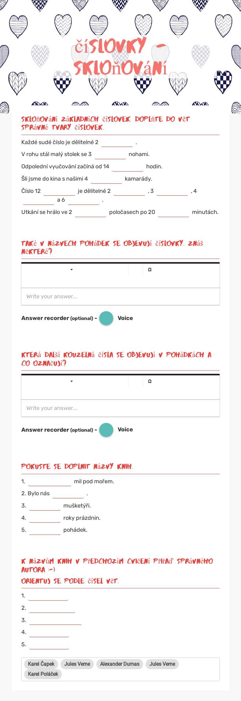 číslovky - skloňování worksheet preview image