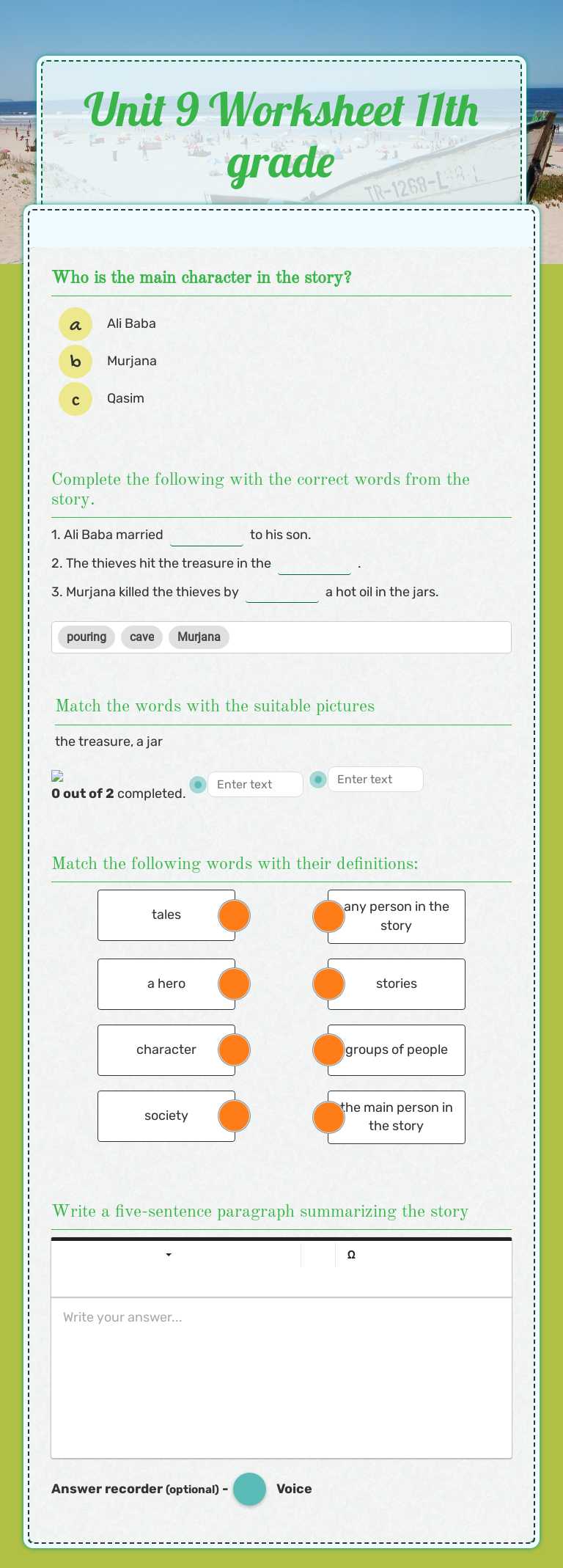 Unit 9 Worksheet           11th grade worksheet preview image