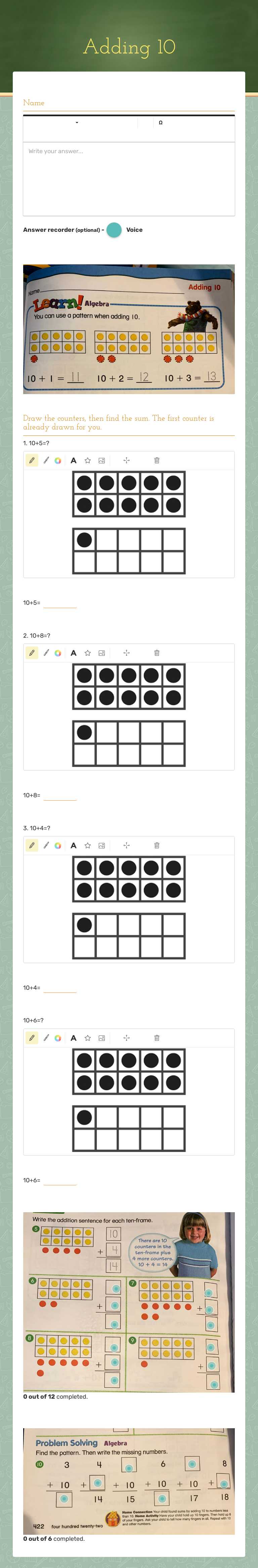 Adding 10 Grade 1 worksheet preview