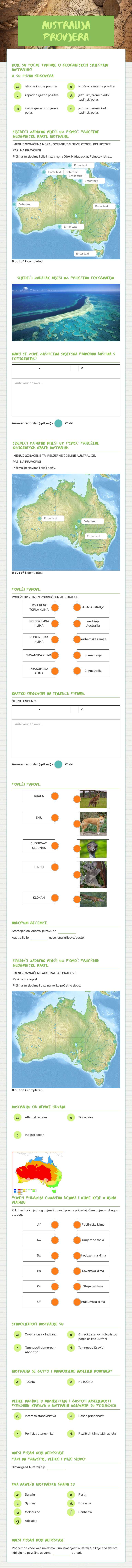 AUSTRALIJA PROVJERA worksheet preview image