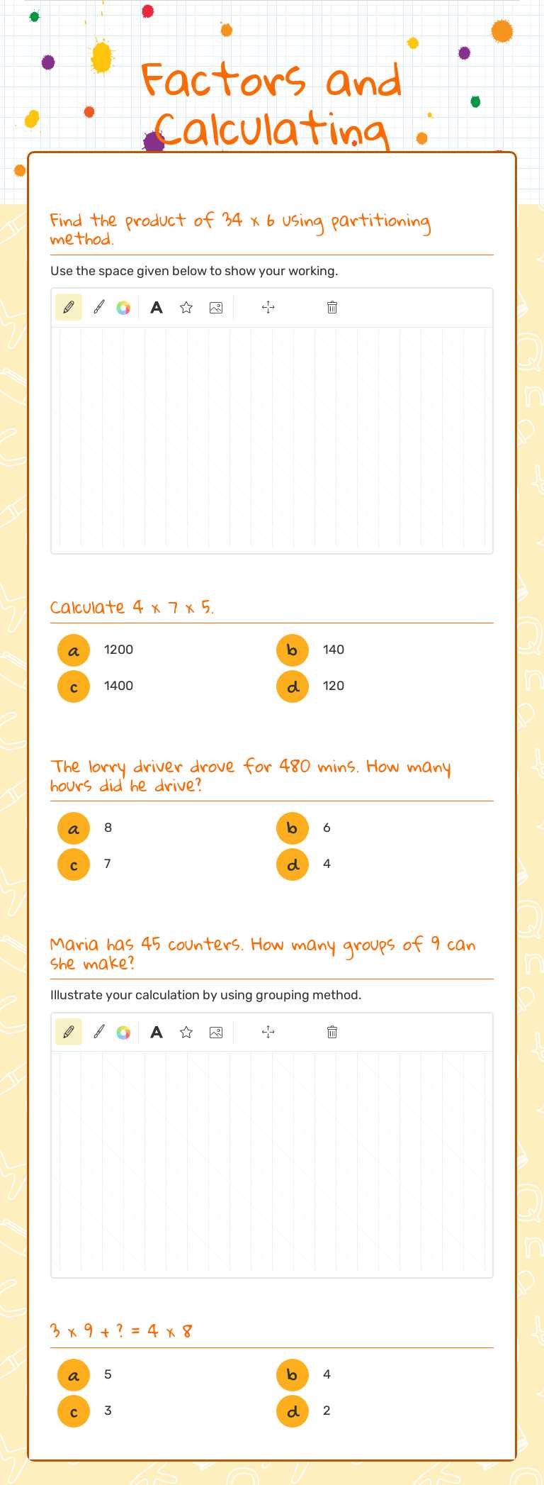 Factors and Calculating Grade 3 worksheet preview