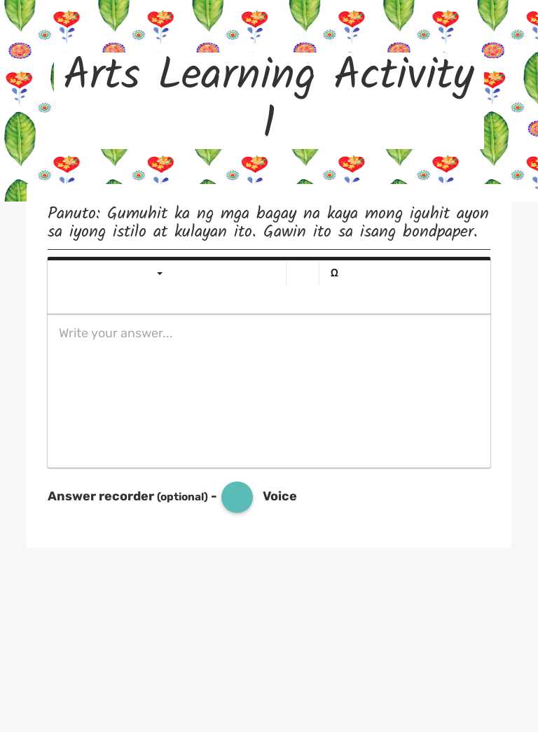 Arts Learning Activity 1 worksheet preview image