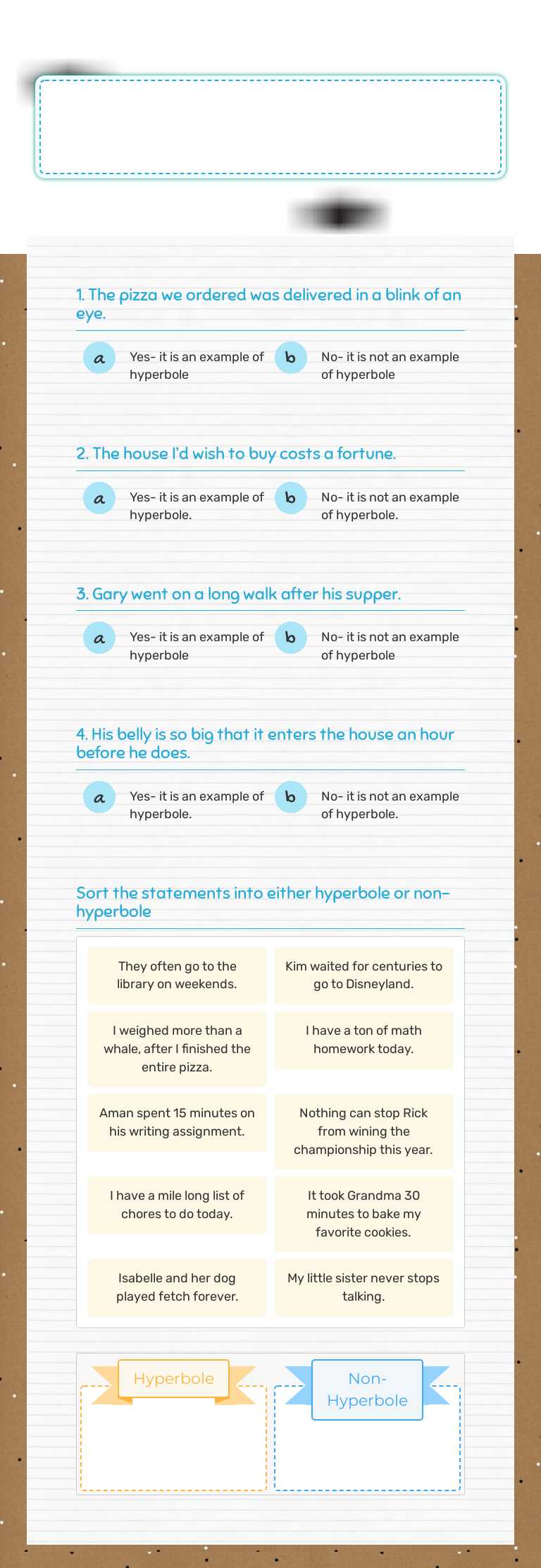 Hyperbole Check-up! worksheet preview image