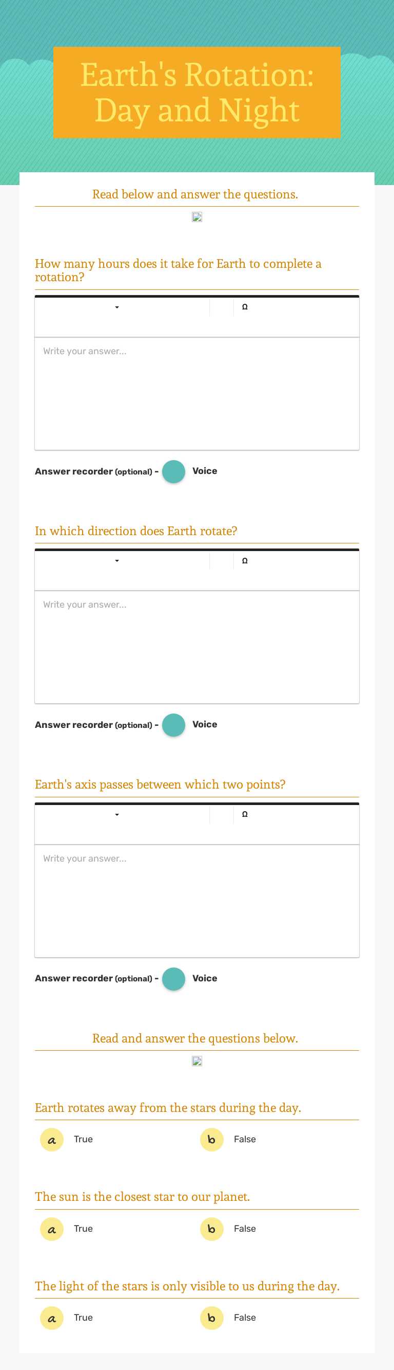Earth's Rotation: Day and Night worksheet preview image
