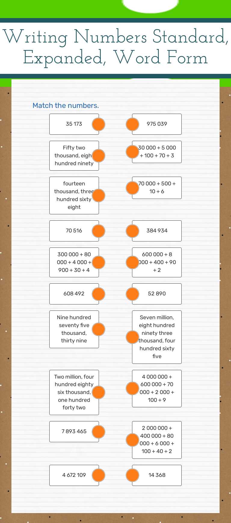 Writing Numbers
Standard, Expanded, Word Form worksheet preview image