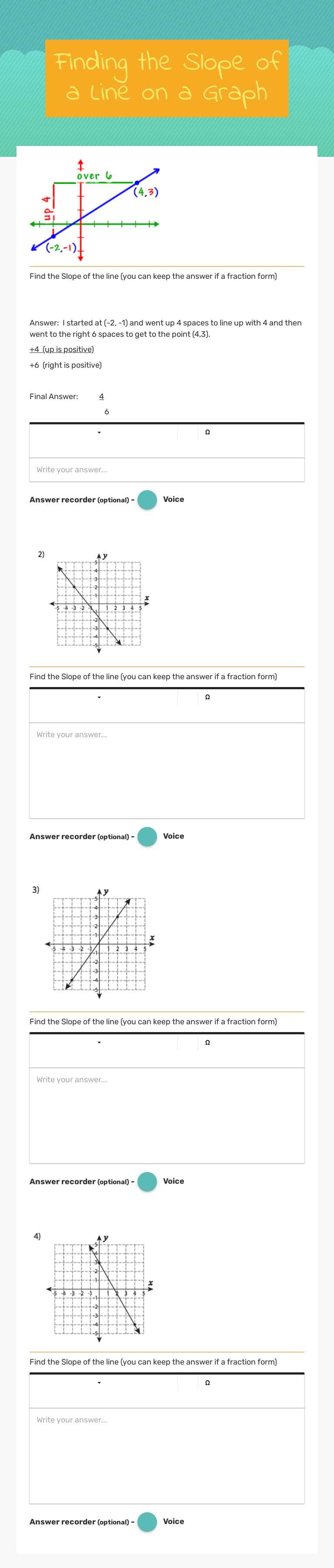 Finding the Slope of a Line on a Graph worksheet preview image
