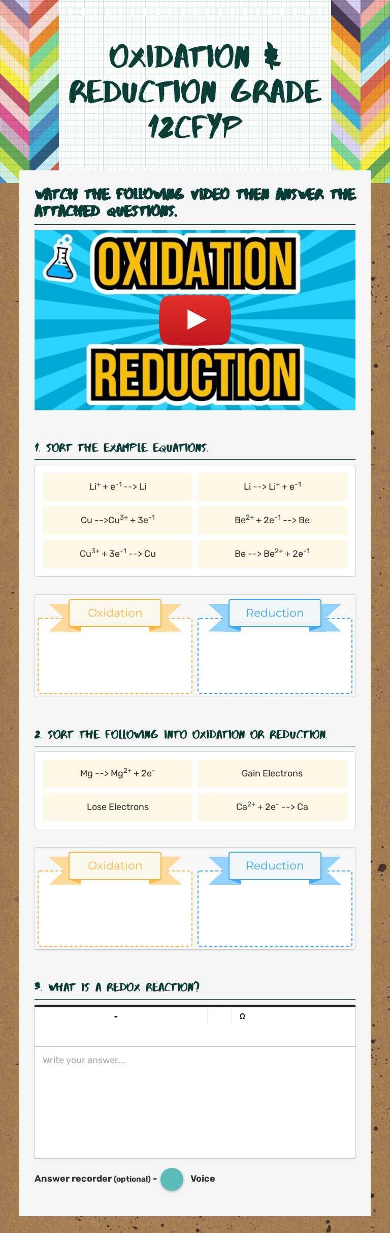 Oxidation & Reduction Grade 12CFYP worksheet preview image
