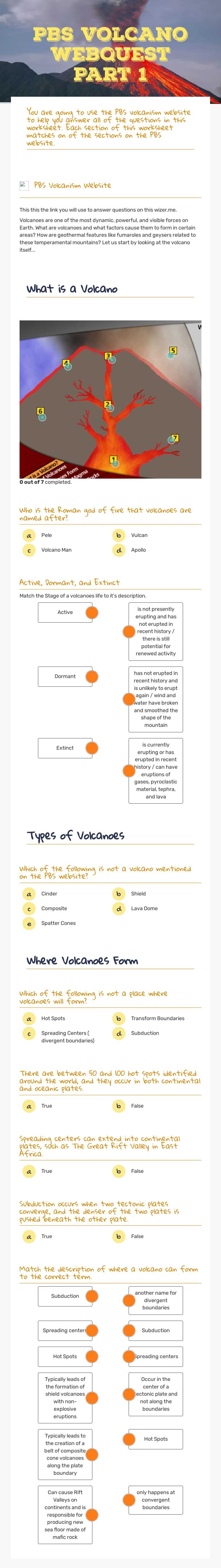 PBS Volcano Webquest Part 1 worksheet preview image