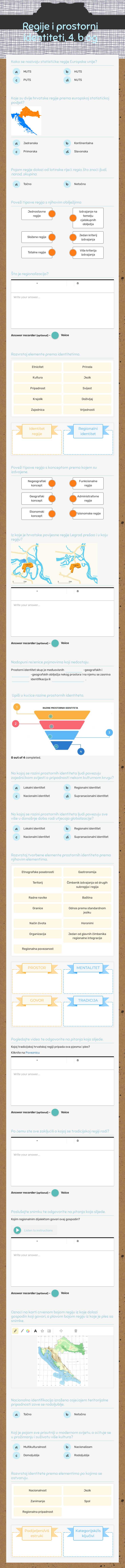 Regije i prostorni identiteti, 4. b og Grade 12 worksheet preview