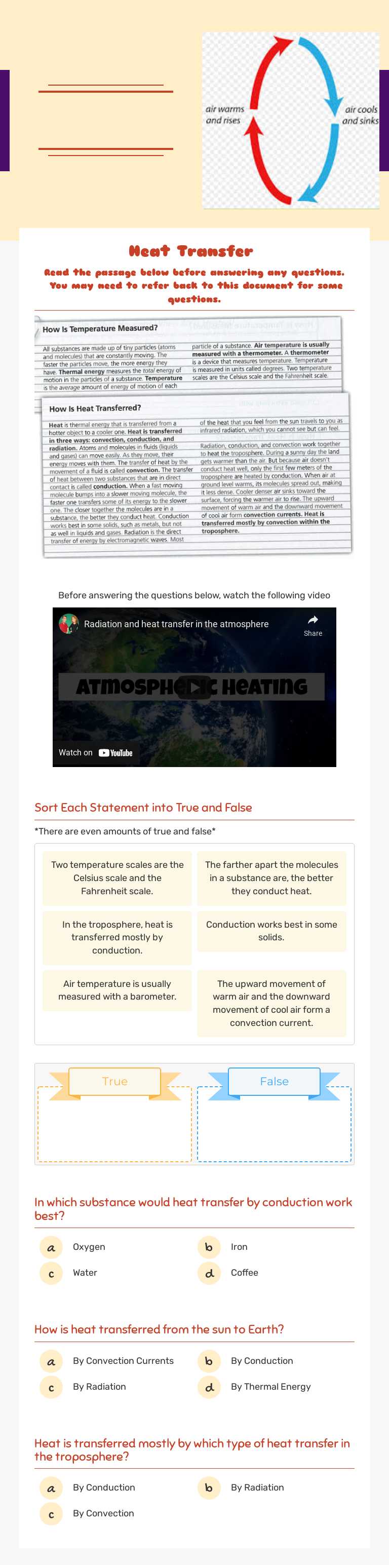 Heat Transfer in the Atmosphere worksheet preview image