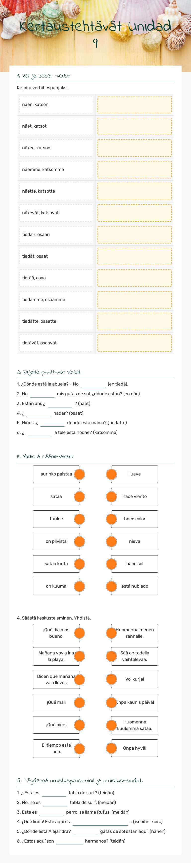 Kertaustehtävät     Unidad 9 worksheet preview image