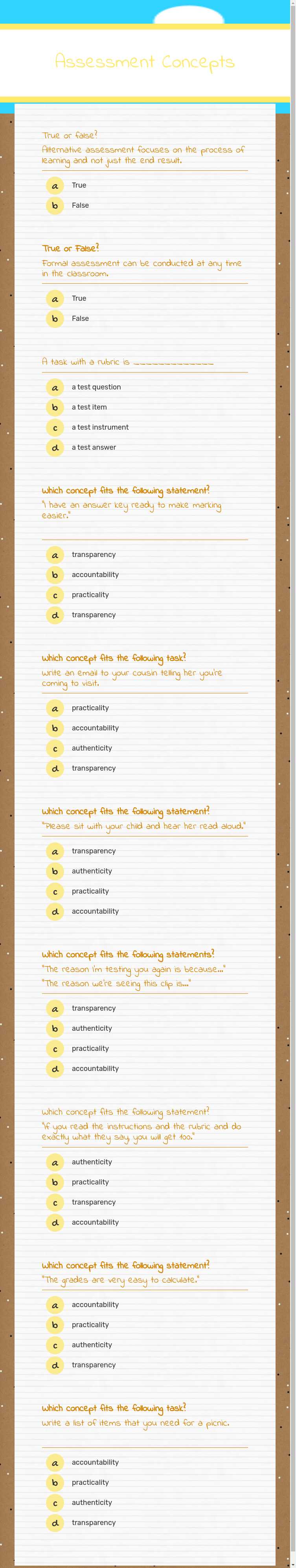 Assessment Concepts worksheet preview image