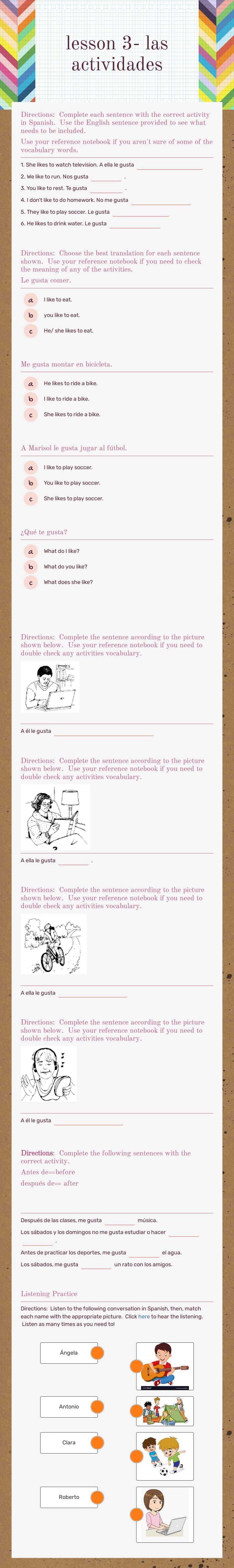 lesson 3- las actividades worksheet preview image