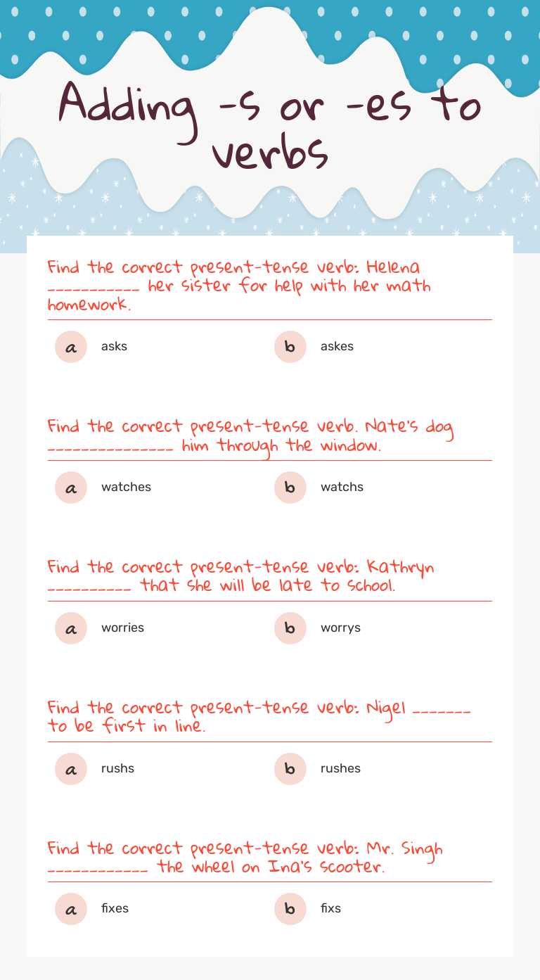 Adding -s or -es to verbs worksheet preview image