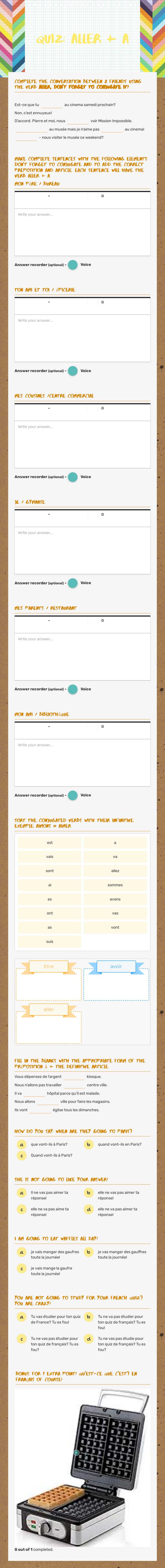 Quiz: aller + a worksheet preview image