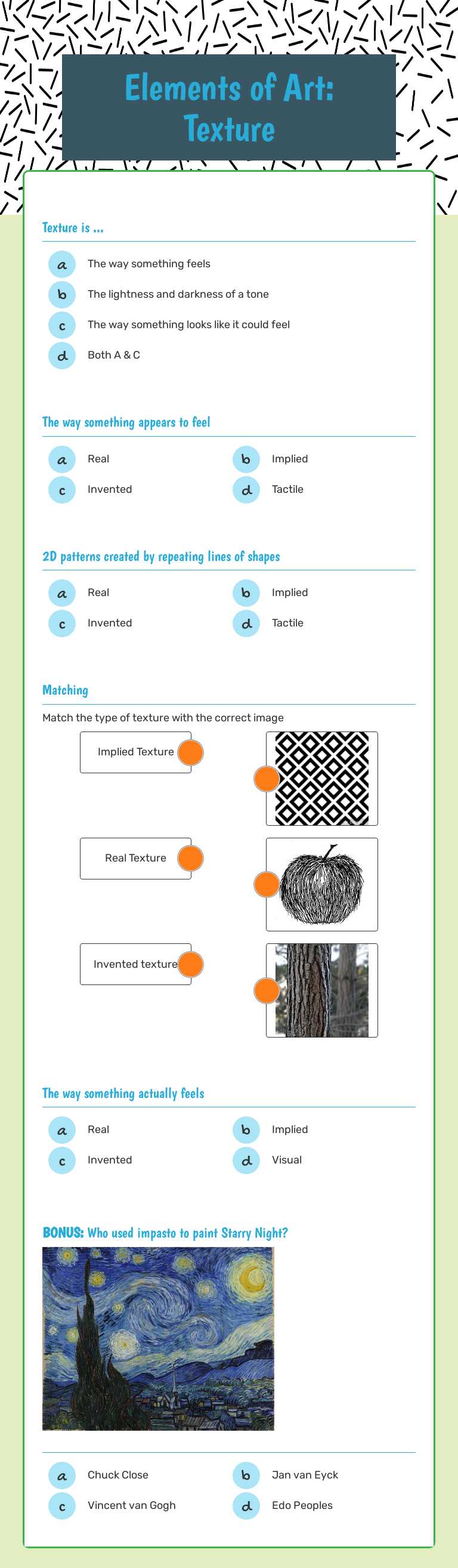 Elements of Art: Texture by Jasmine Scott | Interactive Worksheet ...
