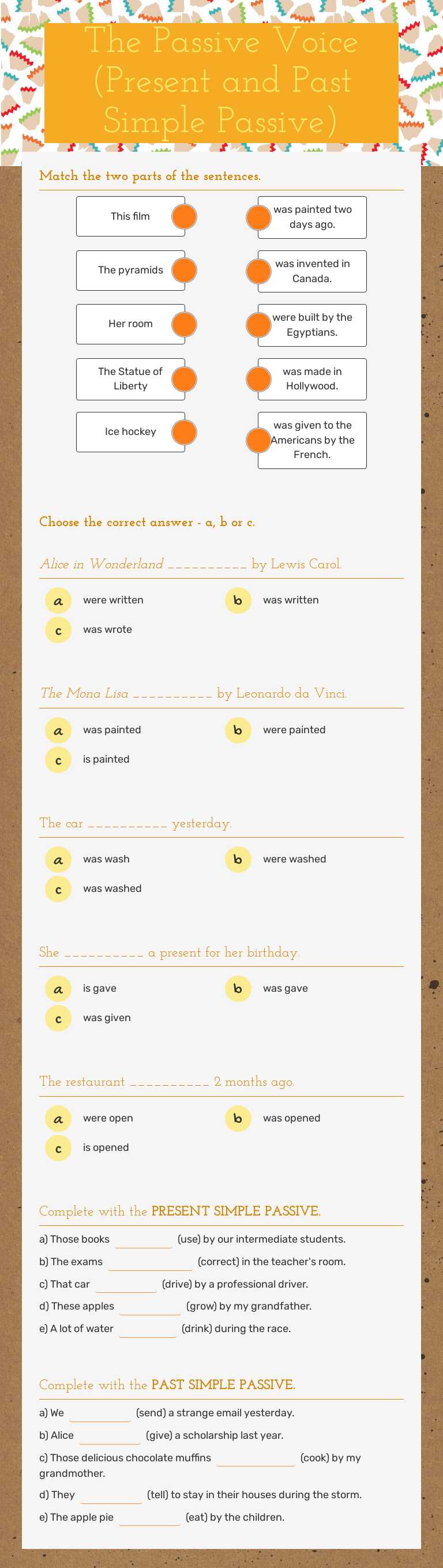 The Passive Voice
(Present and Past Simple Passive) Grade 8 worksheet preview