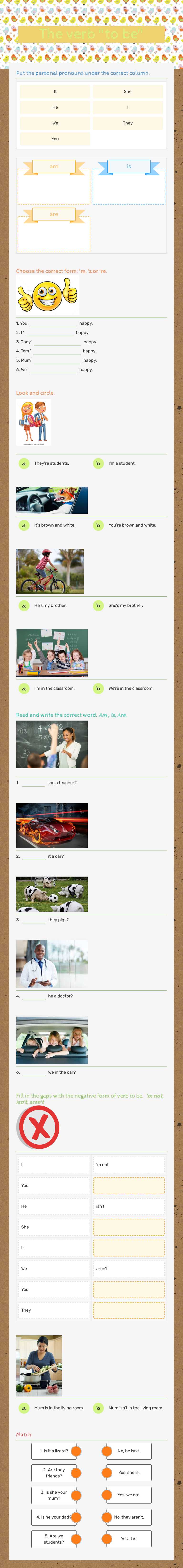 The verb "to be" worksheet preview image