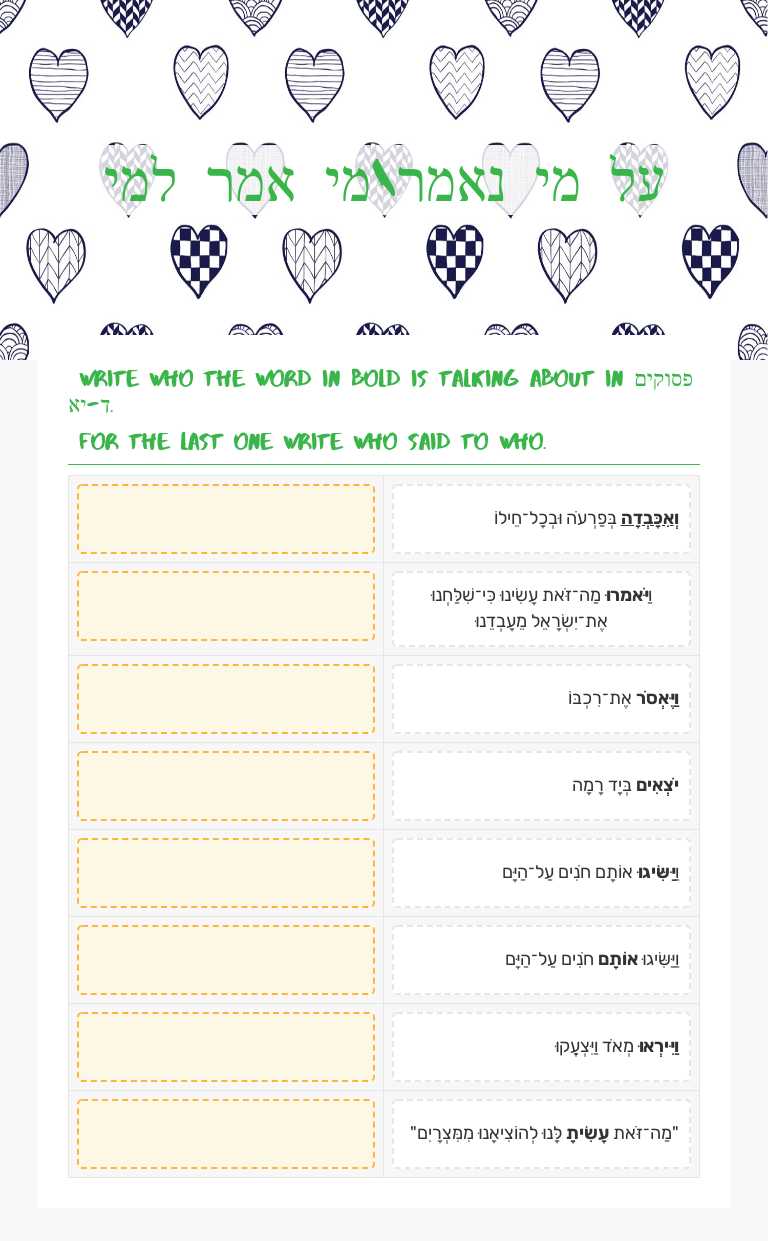 על מי נאמר\מי אמר למי Grade 5 worksheet preview