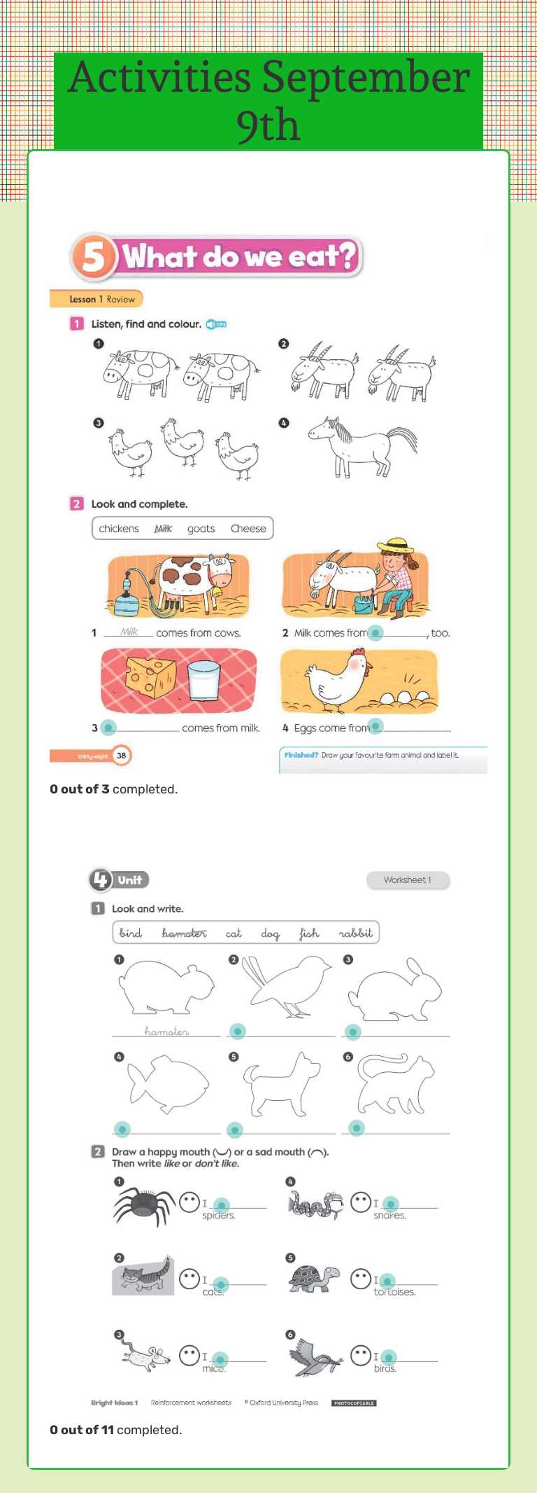 Activities September 9th worksheet preview image