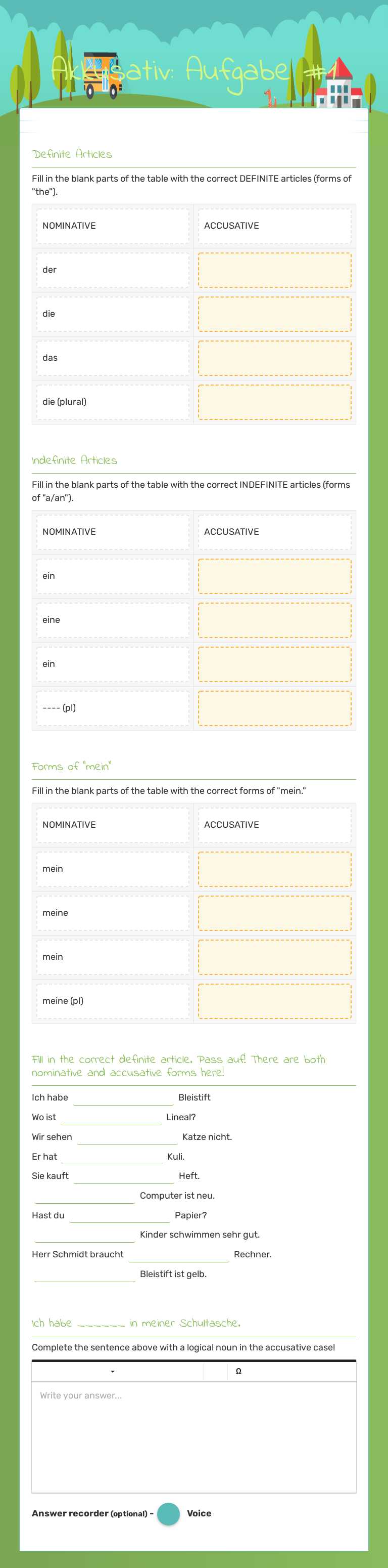 Akkusativ: Aufgabe #1 worksheet preview image