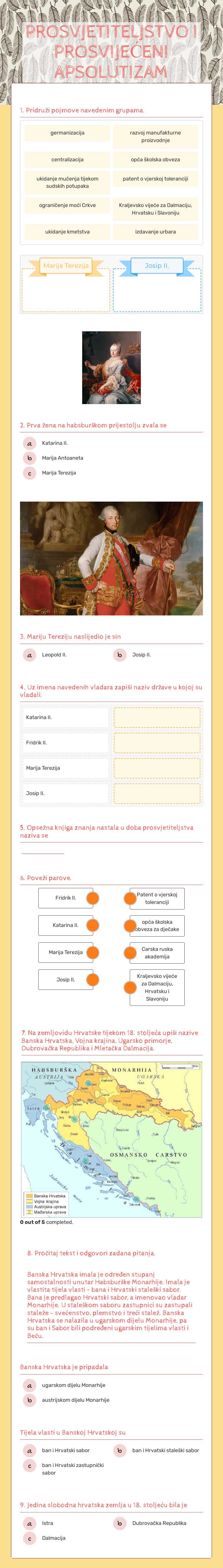 PROSVJETITELJSTVO I PROSVIJEĆENI APSOLUTIZAM worksheet preview image