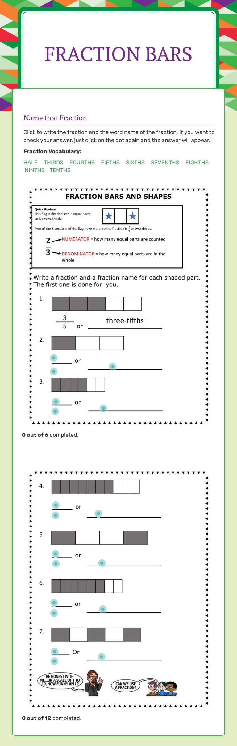 Fraction 
Bars Grade 3 worksheet preview