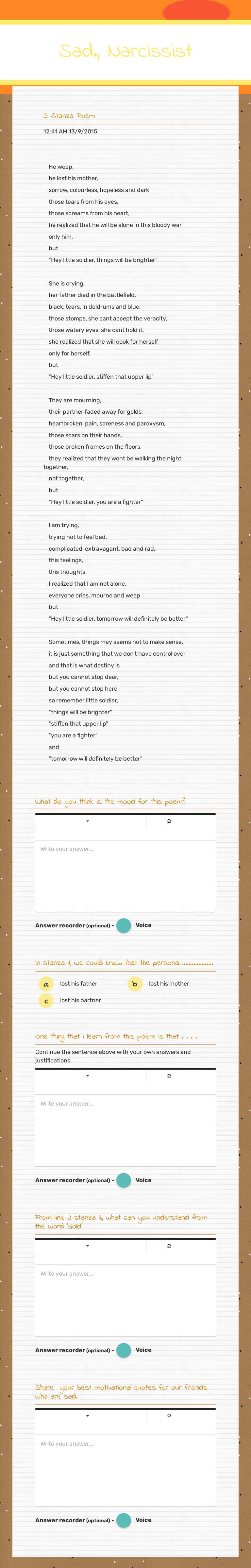 Sad., Narcissist worksheet preview image