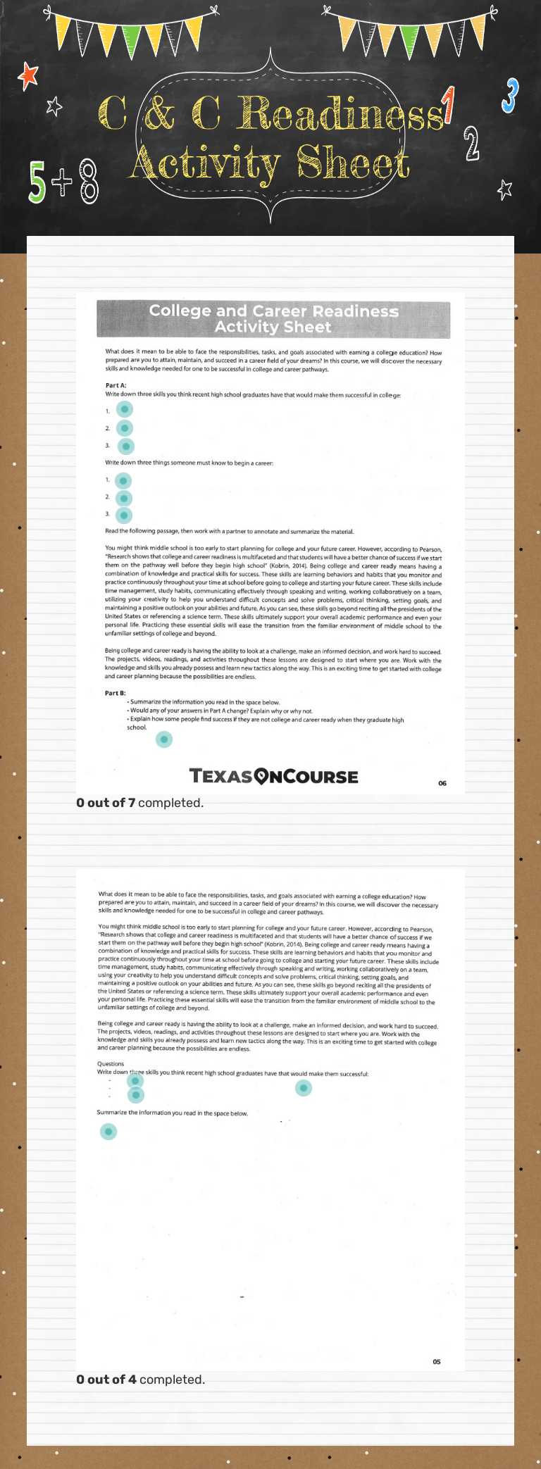 C & C Readiness Activity Sheet worksheet preview image