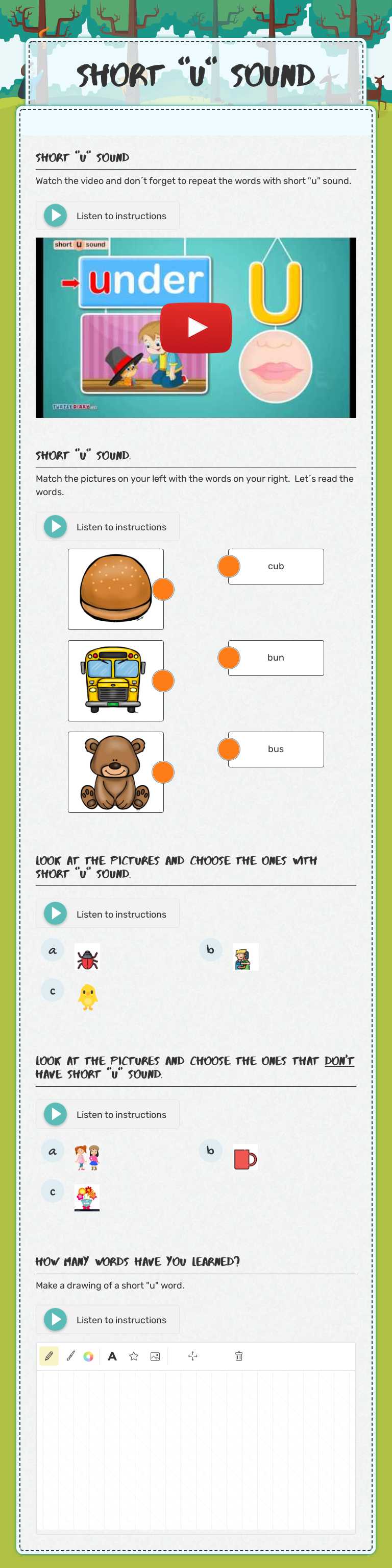 Short "U" sound worksheet preview image