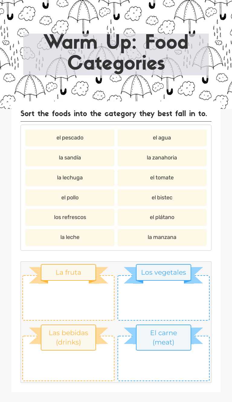 Warm Up: Food Categories worksheet preview image