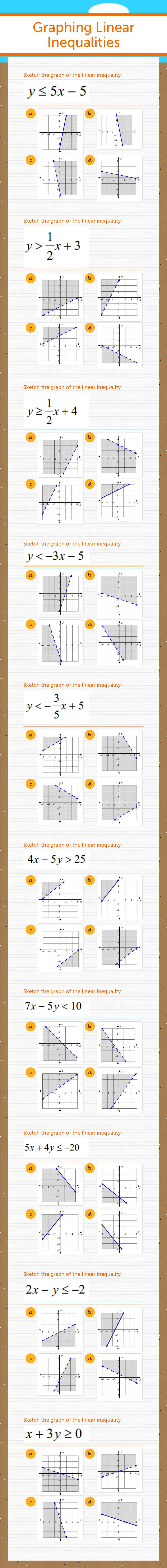 Graphing Linear Inequalities worksheet preview