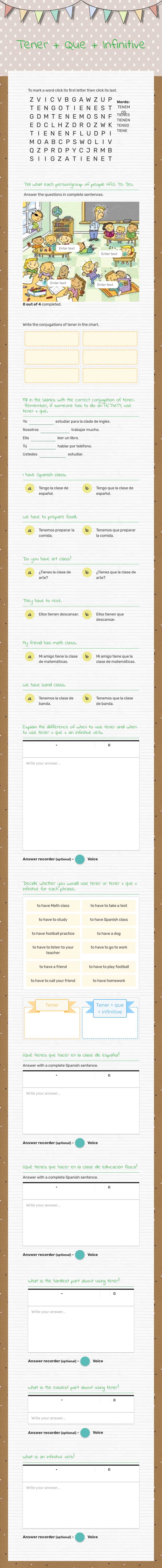 Tener + Que + Infinitive worksheet preview image