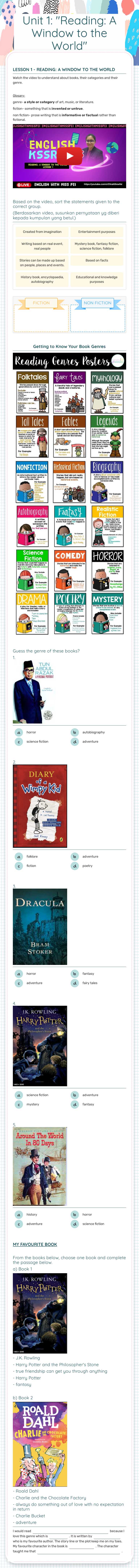 Unit 1: "Reading: A Window to the World" worksheet preview image