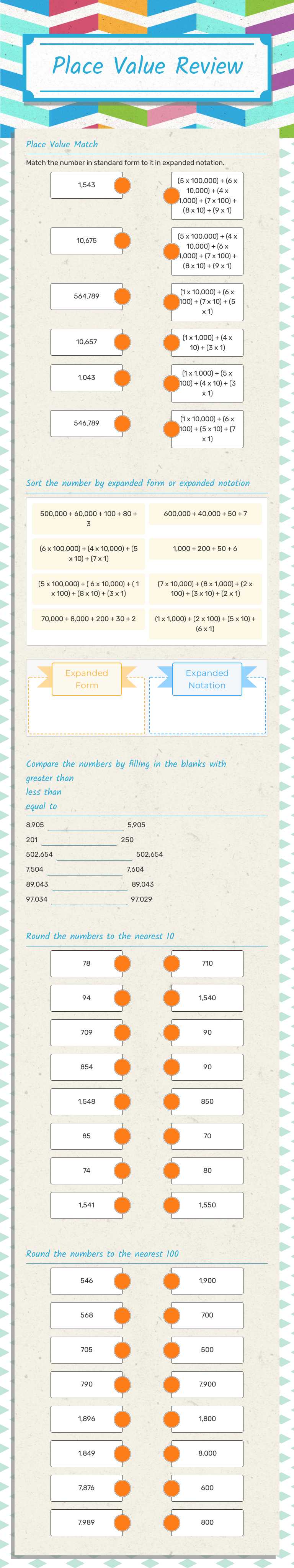 Place Value Review worksheet preview image