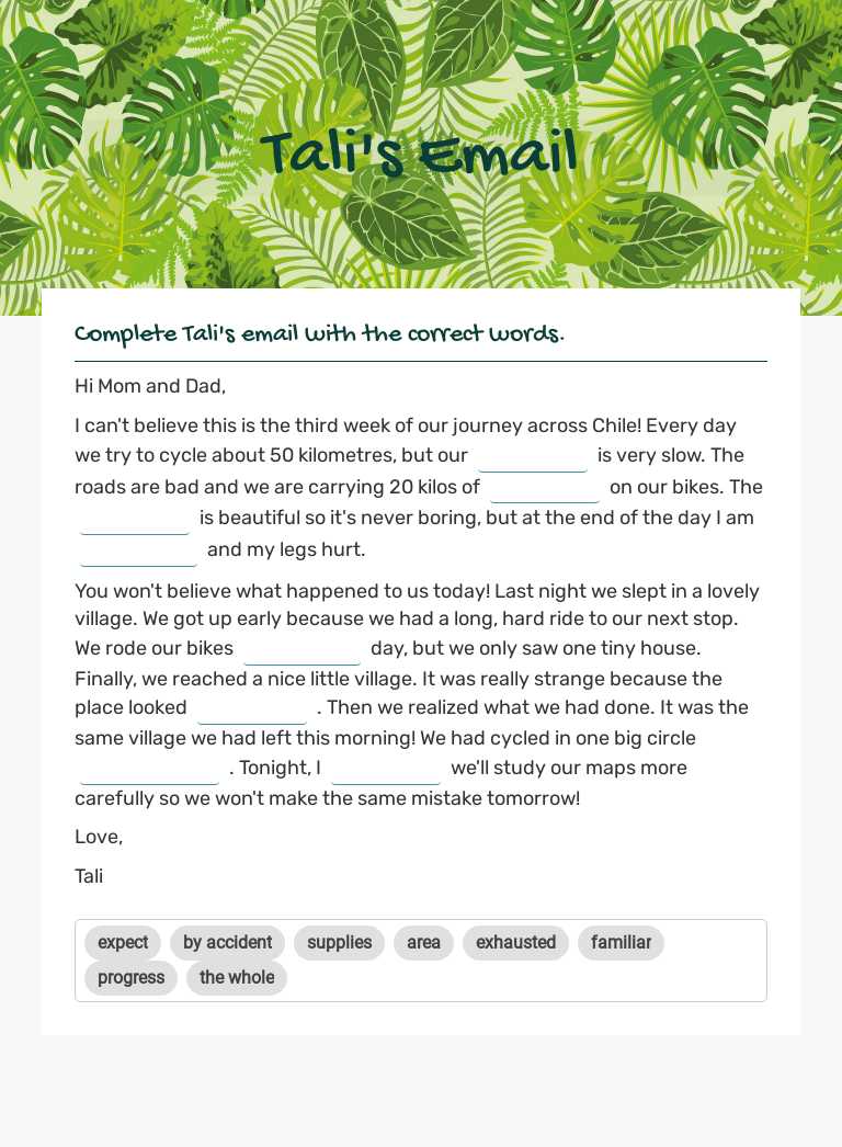 Tali's Email Grade 9 worksheet preview